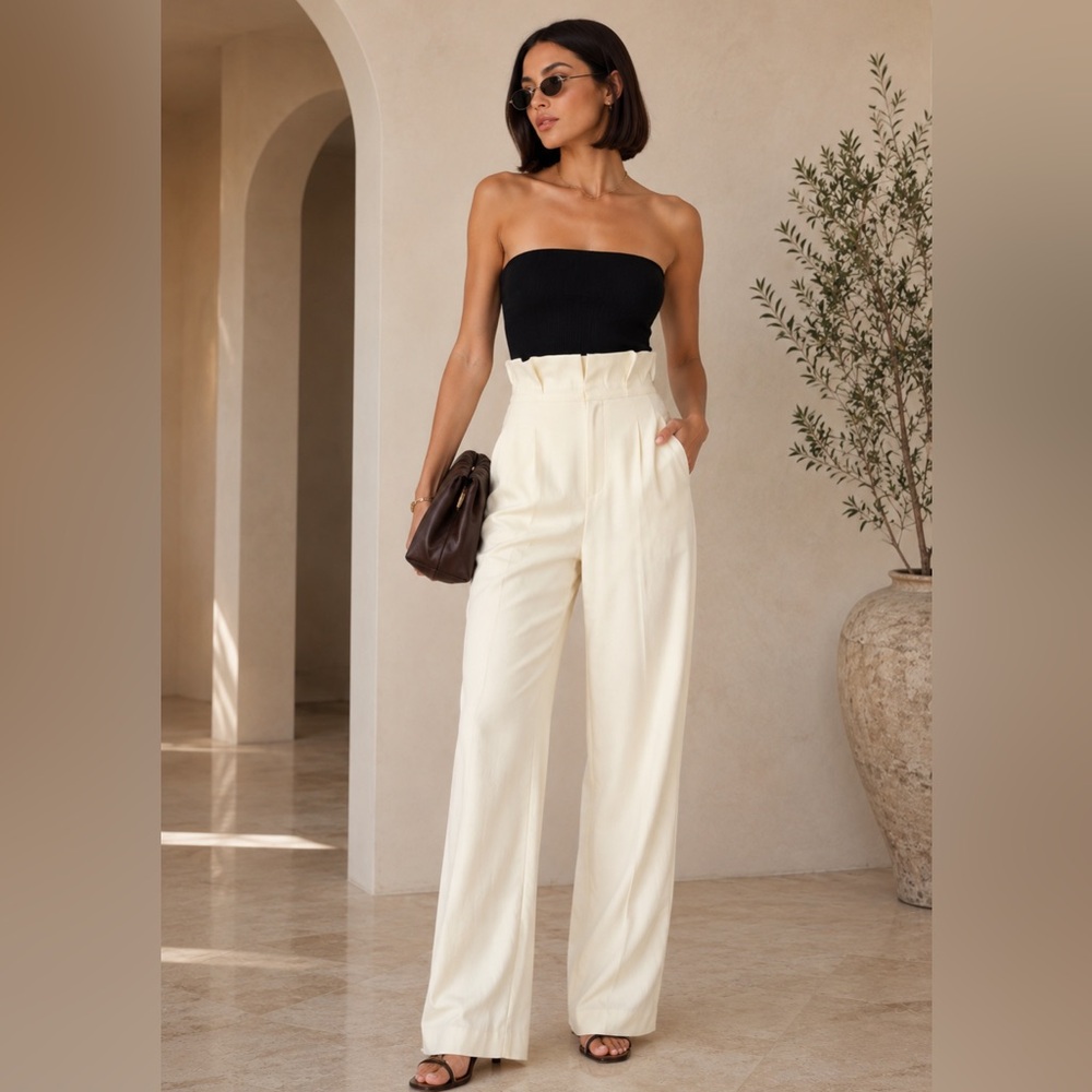 Express High Waisted PaperBag Trousers Pants Wide Leg Size 00 Quite Luxury Chic